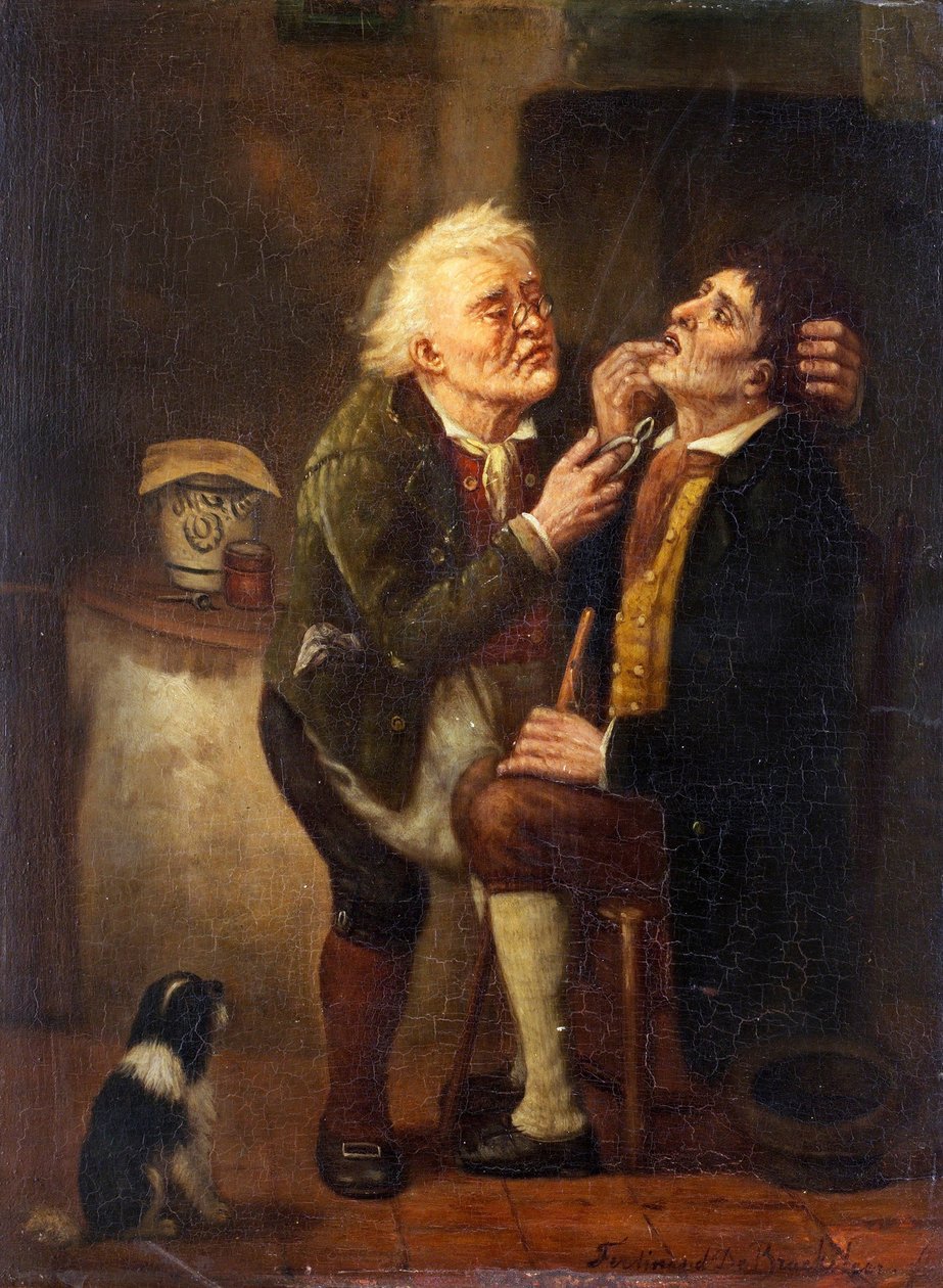عند طبيب الأسنان - رسم فرديناند دي براكيلير الأكبر (1792-1883) ، زيت على خشب (39 × 28.5 سم) بواسطة فرديناند دي بريكلير