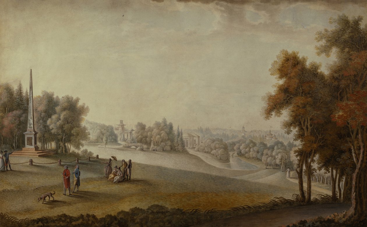 منظر للحديقة في Tsarskoye Selo ، 1793 بواسطة فرديناند دي ميس