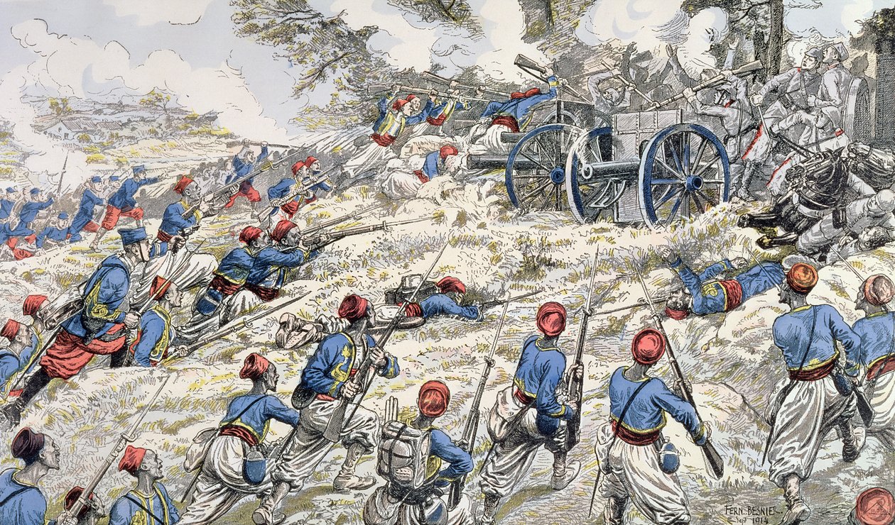 مهاجمون جزائريون من الجيش الفرنسي يهاجمون بنادق ألمانية خلال معركة المارن عام 1918 بواسطة فرناند أوغست بيسنييه