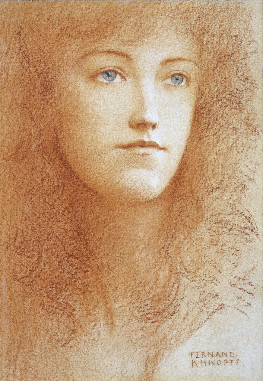 "" صورة لامرأة إنجليزية شابة "" متفائلة على الورق بقلم فرناند خنوف (1858-1921) مجموعة خاصة حوالي عام 1890 بواسطة فرناند خنوف