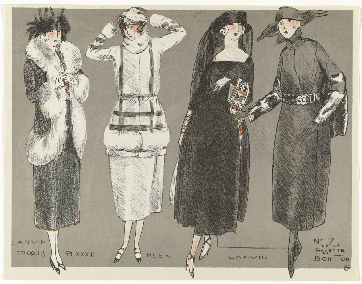 جازيت دو بون تون ، 1920 - رقم 7 ، Croquis Pl XXXIII: Lanvin / Beer / Lanvin (العنوان على الكائن) بواسطة فرناند سيميون