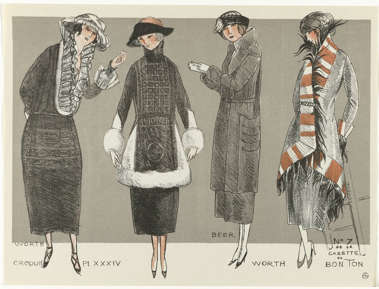 جازيت دو بون تون ، 1920 - رقم 7 ، Croquis Pl XXXIV: Worth / Beer / Worth (العنوان على الكائن) بواسطة فرناند سيميون