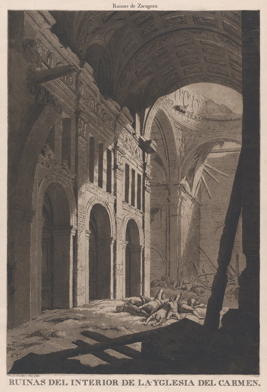 منظر لأطلال داخل كنيسة نويسترا سينورا ديل كارمن في سراغوس ... ، 1808-14 بواسطة فرناندو برامبيلا