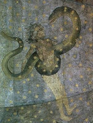 رجل وثعبان ، التفاصيل من Cielo de Salamanca ، c.1480-90 بواسطة فرناندو جاليجو