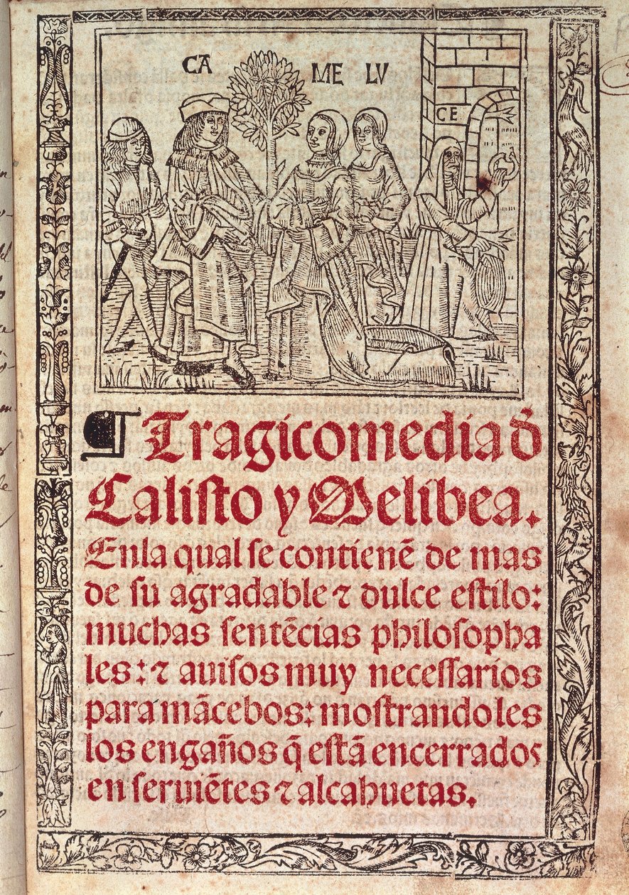 صورة مصغرة على رق على غلاف The Celestina أو The Tragicomedy of Callisto and Melibea ، نُشرت في بواسطة فرناندو دي روخاس