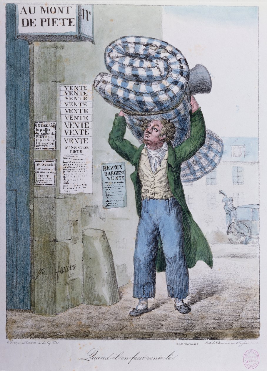 عندما يتعين على المرء أن يذهب ... ، كاريكاتير زيارة إلى مونت دي بيتي برونكرز ، 1822 بواسطة جان جاك فوشيه