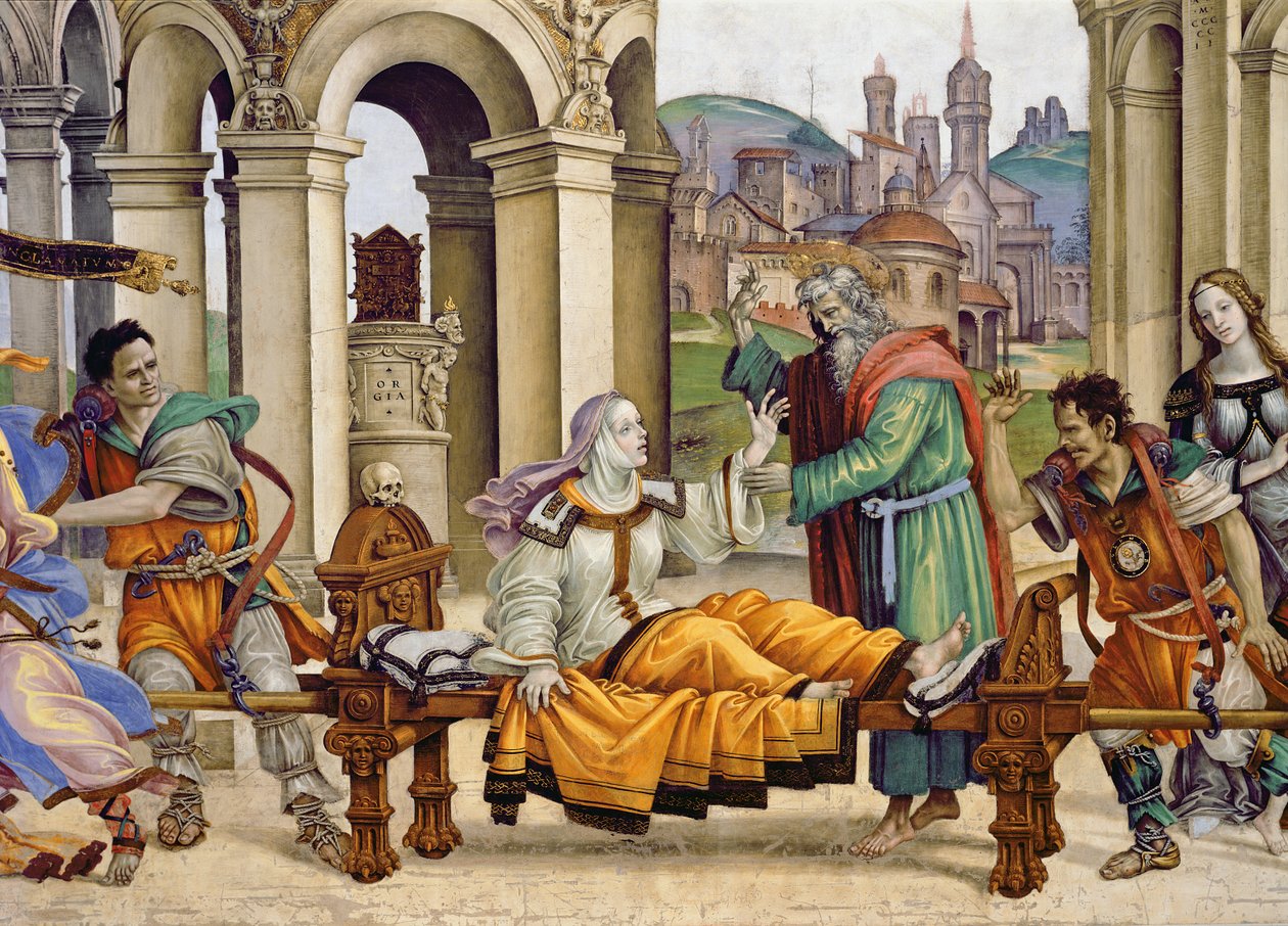 الجدار الشمالي ل Strozzi Chapel ، ورفع دروسيانا بواسطة القديس يوحنا الإنجيلي ، c.1457-1502 تفاصيل جدارية 208293 بواسطة فلبيني ليبي
