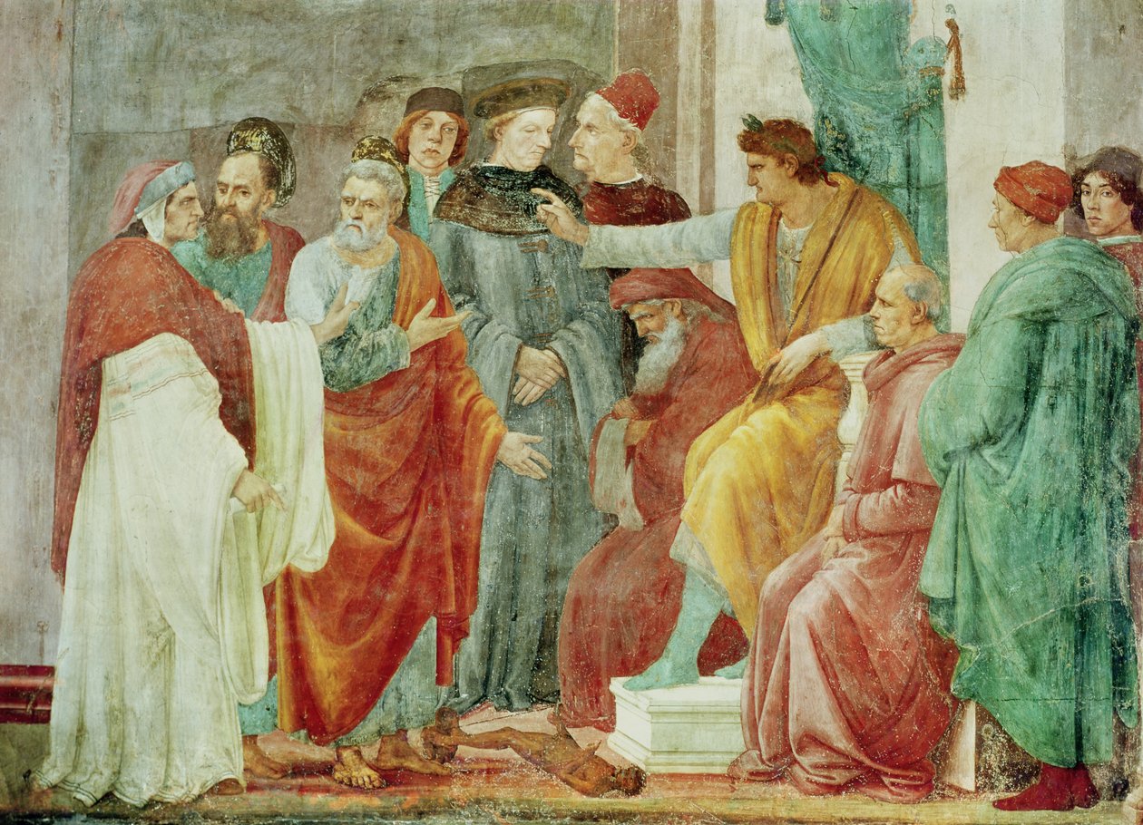النزاع مع سيمون ماجو (نيرو إنثرونيد) ، الطبقة السفلية للجدار على يمين المذبح ، c.1484-85 بواسطة فلبيني ليبي
