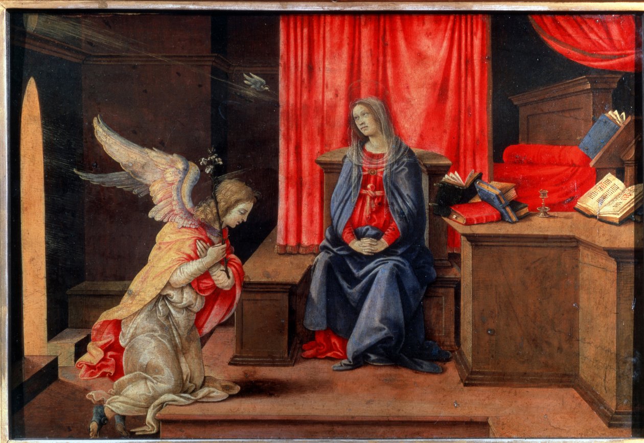 البشارة. لوحة من Filippino Lippi (1457-1504) ، حوالي عام 1490. تمبرا على خشب. فن عصر النهضة الفلورنسي. متحف هيرميتاج ، سانت بطرسبرغ. بواسطة فلبيني ليبي