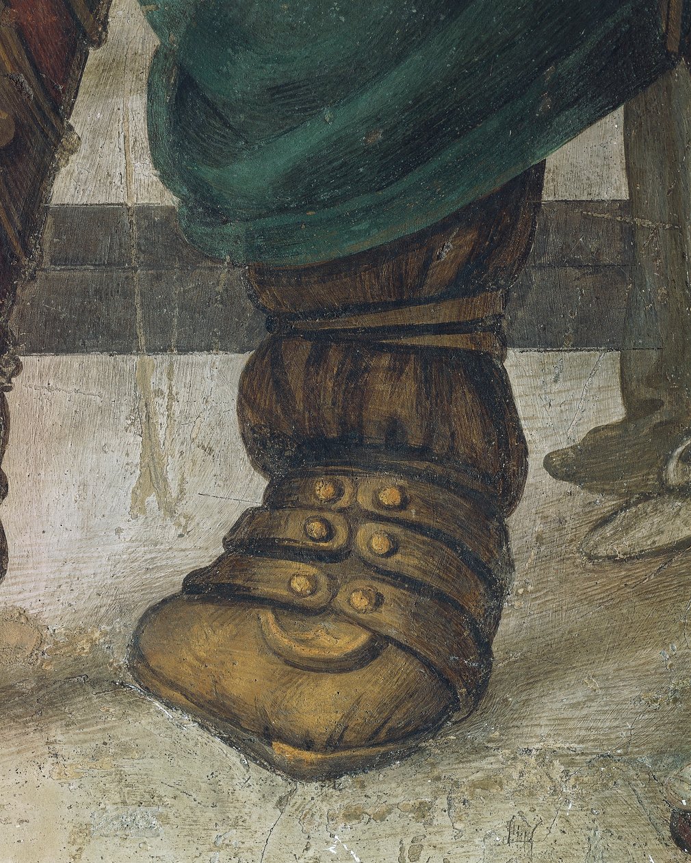 Saint Philip Driving Dragon from Temple of Hieropolis by Filippino Lippi, detail of footwear, fresco بواسطة فلبيني ليبي