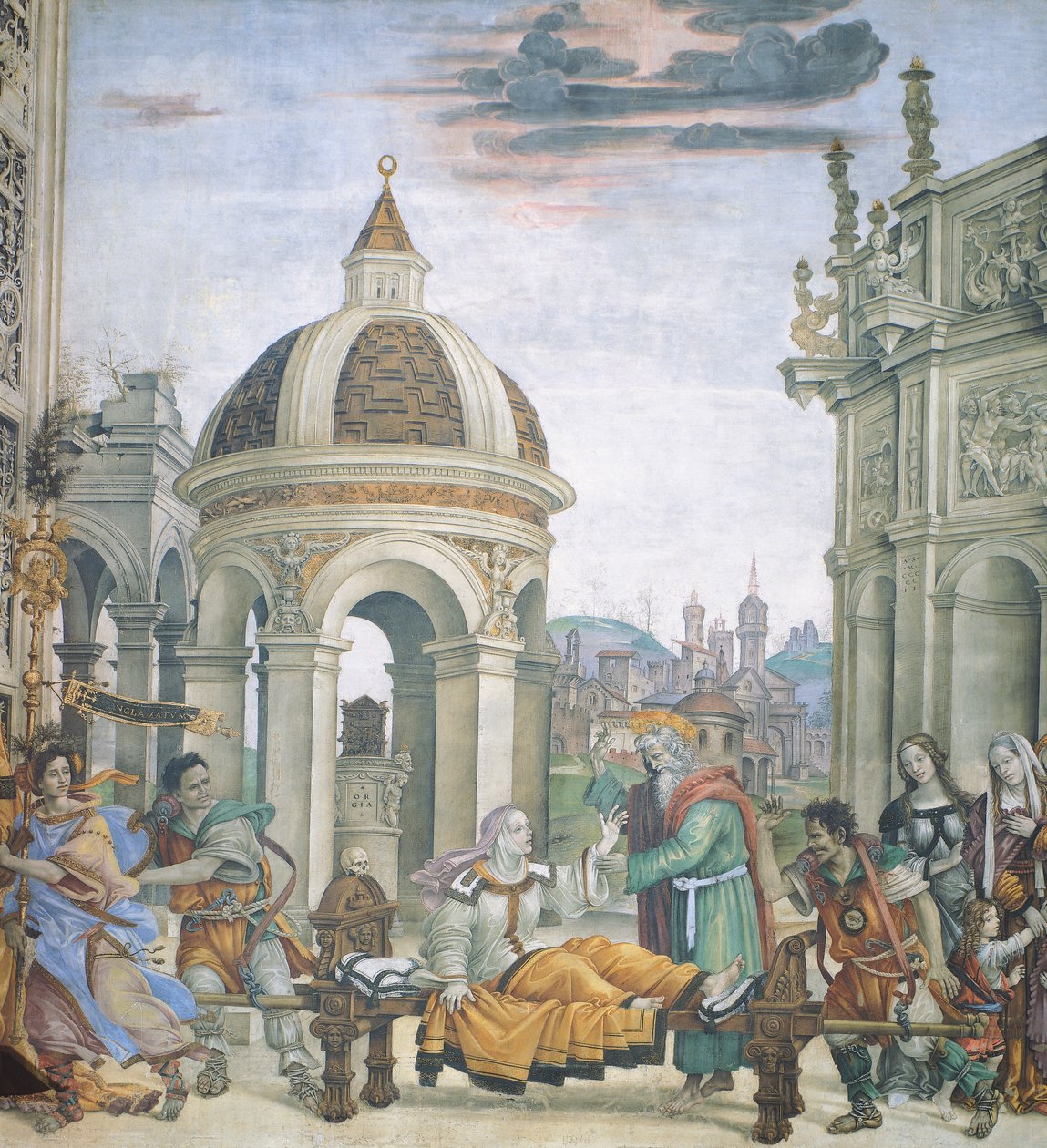 St John Evangelist Resuscitating Drusiana, detail of Stories of St John Evangelist, by Filippino Lippi (1457-ca 1504), fresco, Basilica of Santa Maria Novella, Strozzi Chapel, Florence بواسطة فلبيني ليبي