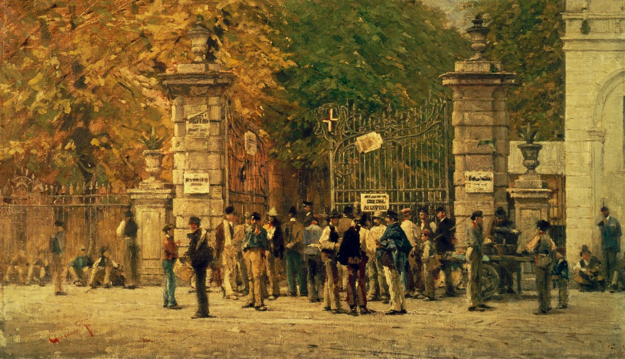 استراحة أثناء العمل في معرض عام 1881 ، رسمه فيليبو كاركانو عام 1887 (1840-1914) بواسطة فيليبو كارسانو