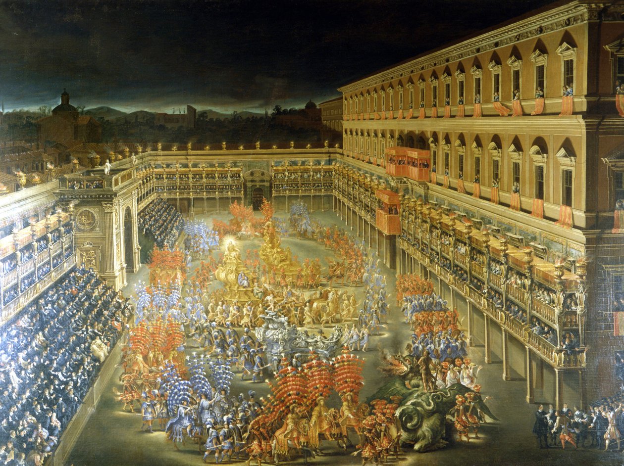 وليمة في Palazzo Barberini تكريما لكريستين دي سويد (كريستين السويد) ، 28/02/1656 لوحة للفنان فيليبو لوري (1623-1694) وفيليبو غالياردي (توفي عام 1659). القرن السابع عشر روما ، متحف روما بواسطة فيليبو وجاجلياردي فيليبو لوري