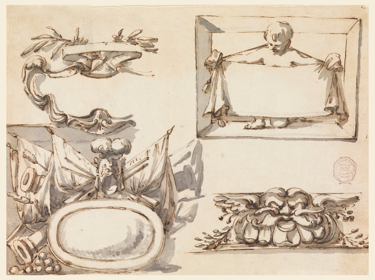 رسم، شعار، وكأس، وعلامة، وشكل زخرفي لإفريز، 1750-1775 بواسطة فيليبو ماركيوني