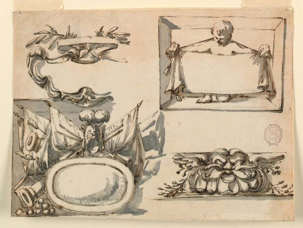 رسم، شعار، وكأس، وعلامة، وشكل زخرفي لإفريز، 1750-1775 بواسطة فيليبو ماركيوني