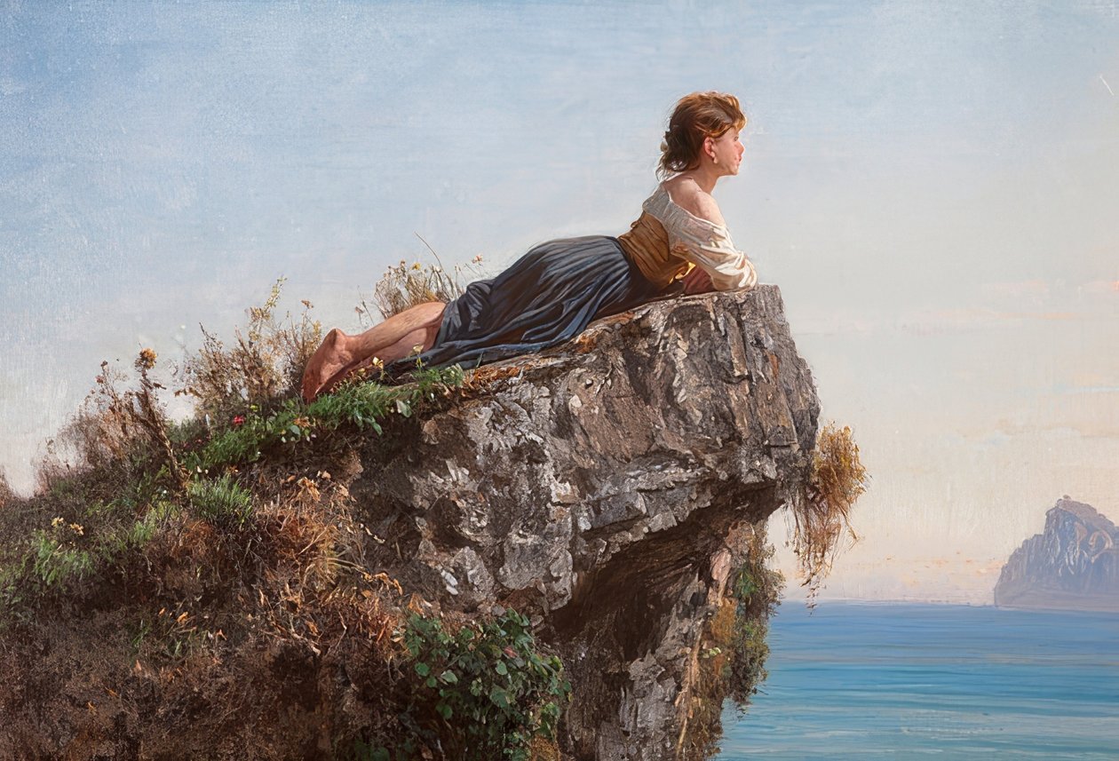 La fanciulla sulla roccia a Sorrento (الفتاة على الصخرة في سورينتو). 1871 بواسطة فيليبو باليزي
