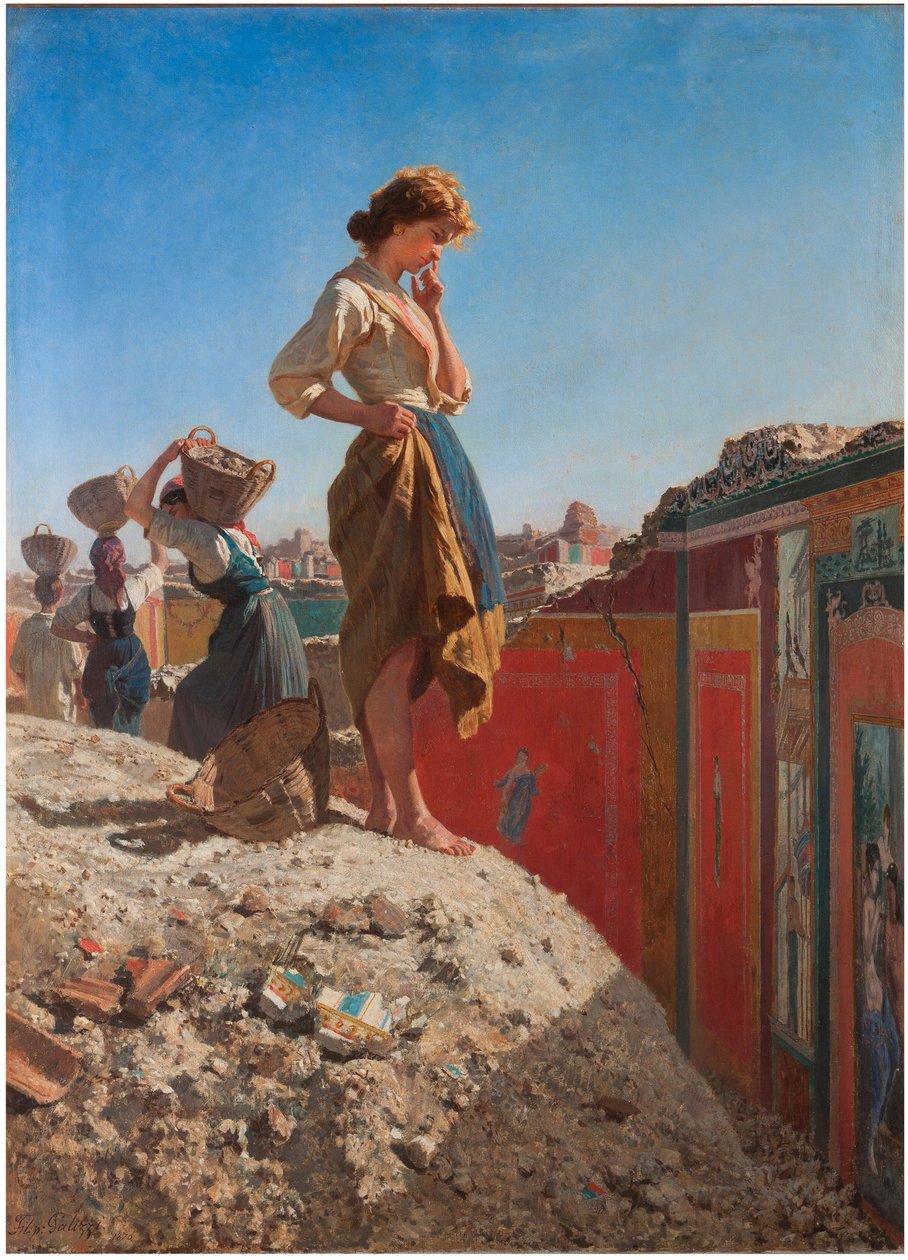 "الحفريات في بومبي ، إيطاليا" (الحفريات في بومبي ، إيطاليا) لوحة رسمها فيليبو باليزي (1818-1899) مجموعة خاصة من القرن التاسع عشر بواسطة فيليبو باليزي