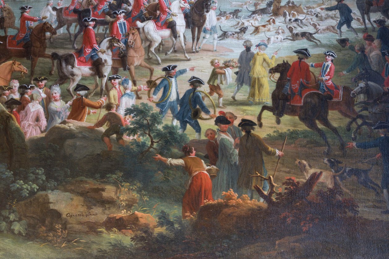 صيد الغزلان ، بقلم فيتوريو أميديو سيجنارولي (1730-1800) ، زيت على قماش ، قاعة سكواير ، سكن صيد ، بقلم فيليبو جوفارا (1678-1736) ، ستوبينيجي ، بيدمونت ، إيطاليا بواسطة فيليبو أو جوفارا جوفارا