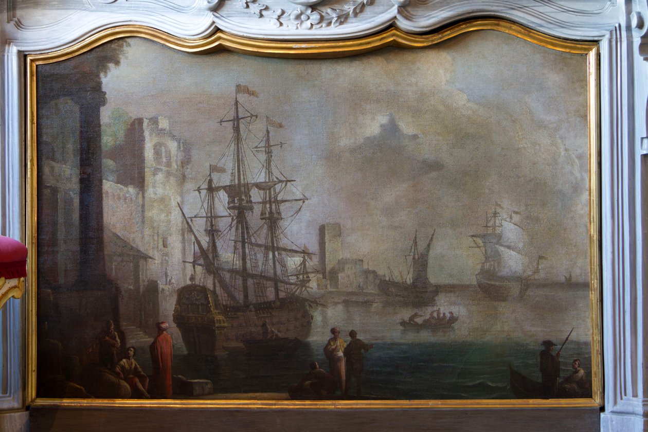 لوحة بحرية ، شاشة مدفأة ، سكن صيد ، بقلم فيليبو جوفارا (1678-1736) ، ستوبينيجي ، بيدمونت ، إيطاليا بواسطة فيليبو أو جوفارا جوفارا