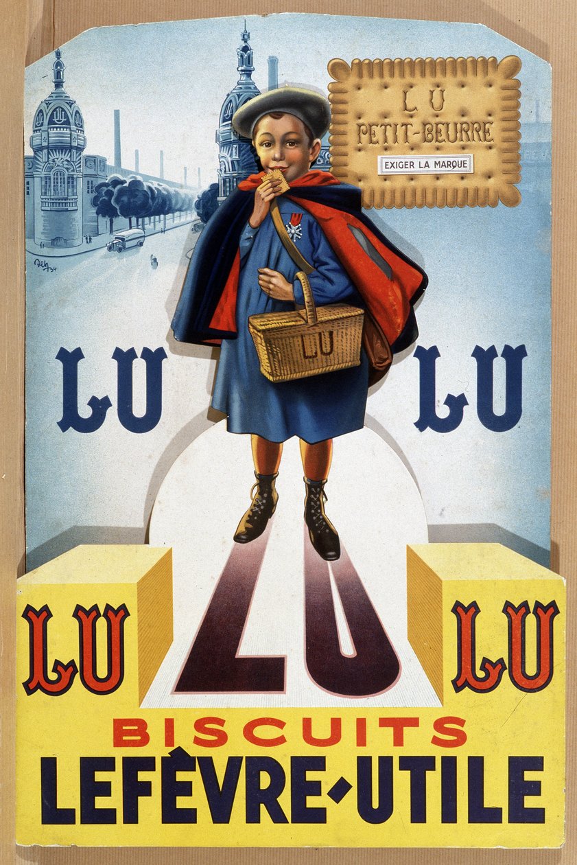 بسكويت Lefèvre-Utile (LU) بناءً على الرسم الأصلي لـ Firmin Bouisset - coll. المعهد الموسيقي للملصق في بريتاني. بواسطة فيرمين بويسيه