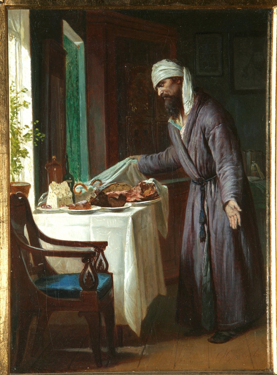 مخلفات الصباح - لوحة رسمها Firs Sergeevich Zhuravlev (1836-1901) ، زيت على قماش ، 40x29.6 سم ، أواخر القرن التاسع عشر - مجموعة خاصة بواسطة التنوب سيرجيفيتش Zhuravlev