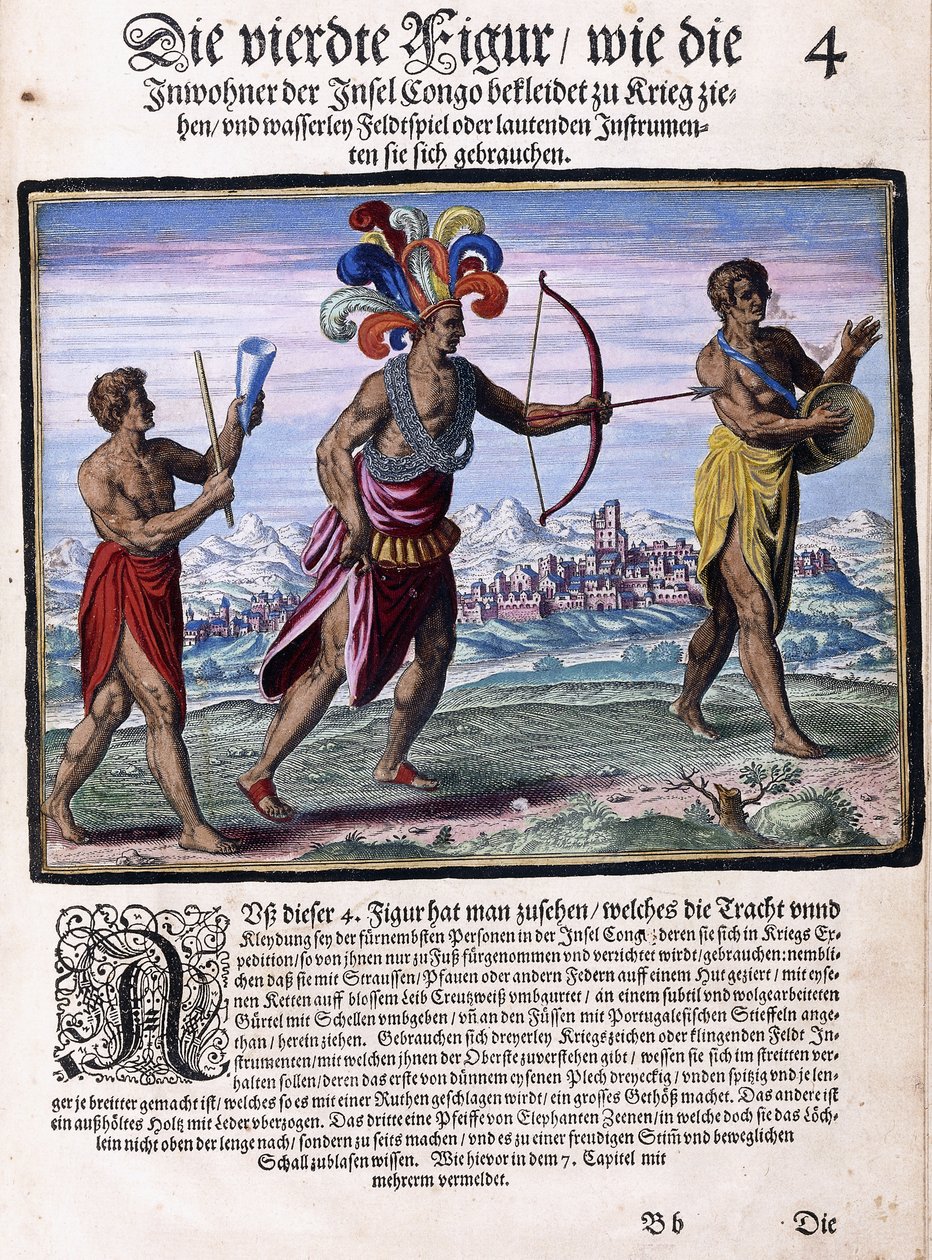صفحة من كتاب "رحلات صغيرة ، بالألمانية ، الجزء الأول: بيغافيتا كونغو" ، 1597 بواسطة المدرسة الفلمنكية