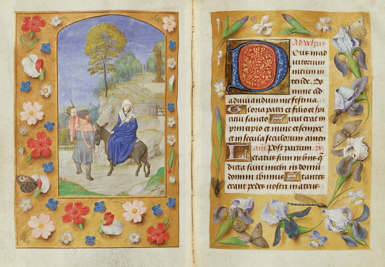أضف 54782 f.131v-132 الرحلة إلى مصر ، من Hastings Hours ، c.1475-83 (ورق) بواسطة المدرسة الفلمنكية