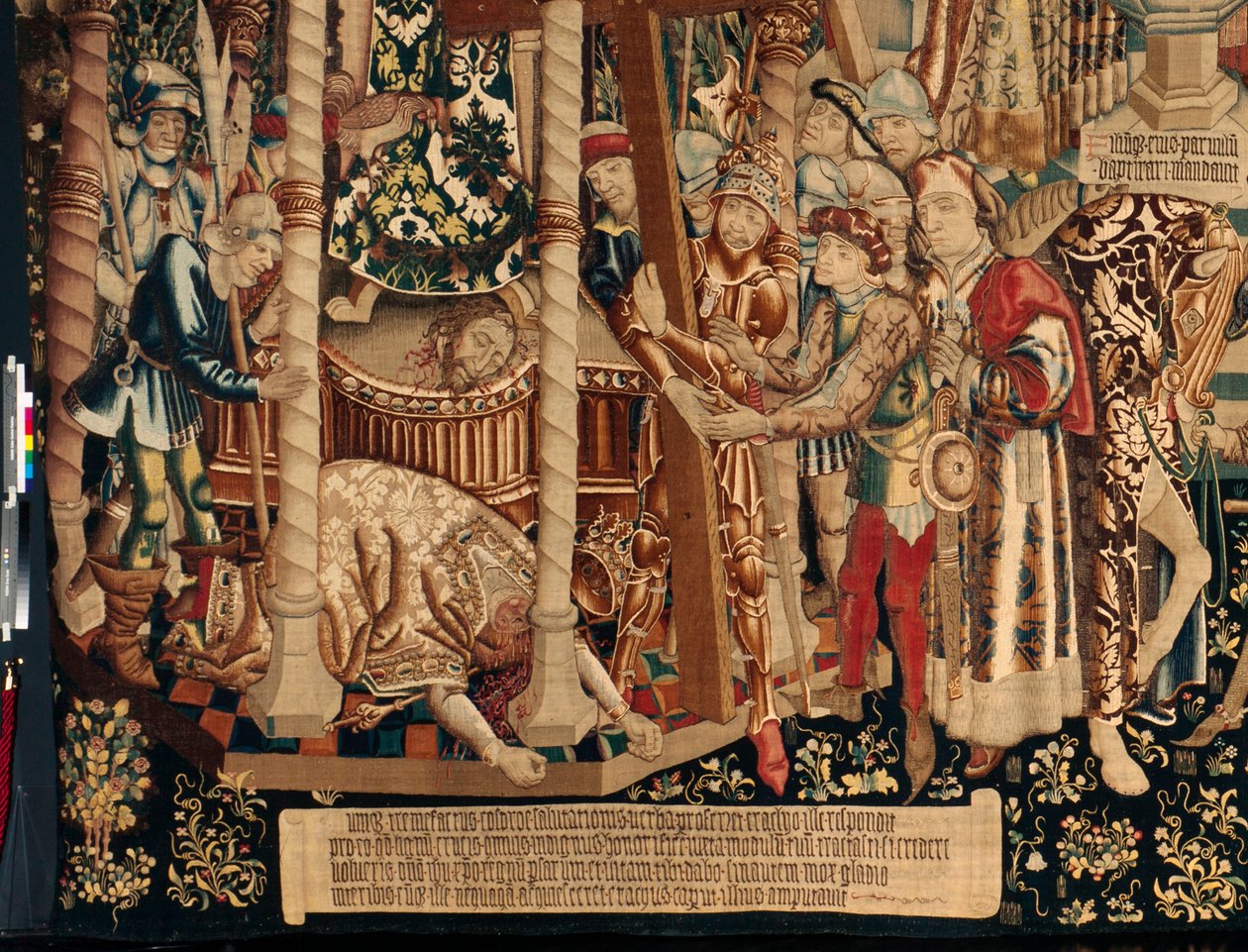 كاتدرائية (The Seo. Ca tedral of Savior of Zaragoza). متحف النسيج. نسيج فلمنكي. أسطورة الصليب المقدس (أسطورة الصليب المقدس ، أسطورة الصليب المقدس). التفاصيل. تقريبا. 1450. 430x1120 سم. بواسطة المدرسة الفلمنكية