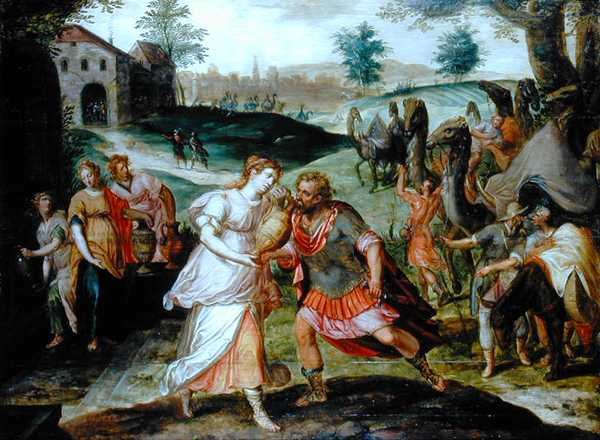 اليعازر وريبيكا في البئر ، حوالي 1580 (زيت على لوح) بواسطة المدرسة الفلمنكية
