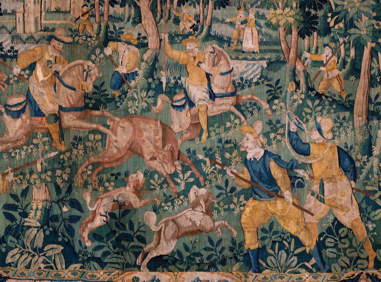 نسيج فلمنكي. صيد الغزلان (صيد الغزلان). استوديو Oudenaarde. 295x331 سم. الفاتورة (82941) -1 / خاصة. القرن ال 17. بواسطة المدرسة الفلمنكية