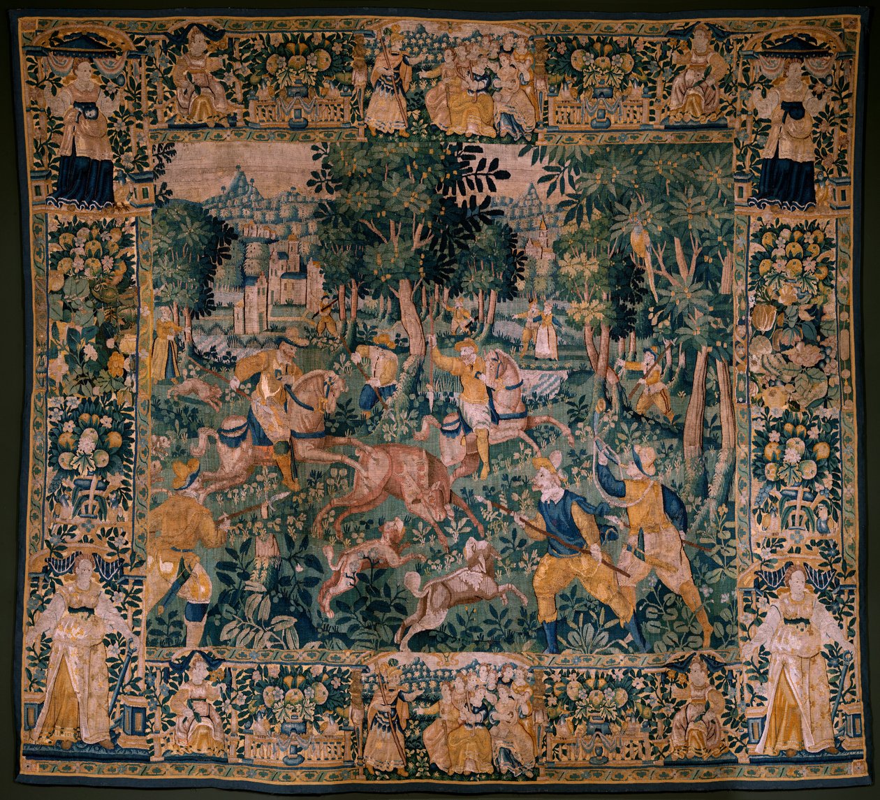 نسيج فلمنكي. صيد الغزلان (صيد الغزلان). استوديو Oudenaarde. 295x331 سم. الفاتورة (82941) -1 / خاصة. القرن ال 17. بواسطة المدرسة الفلمنكية