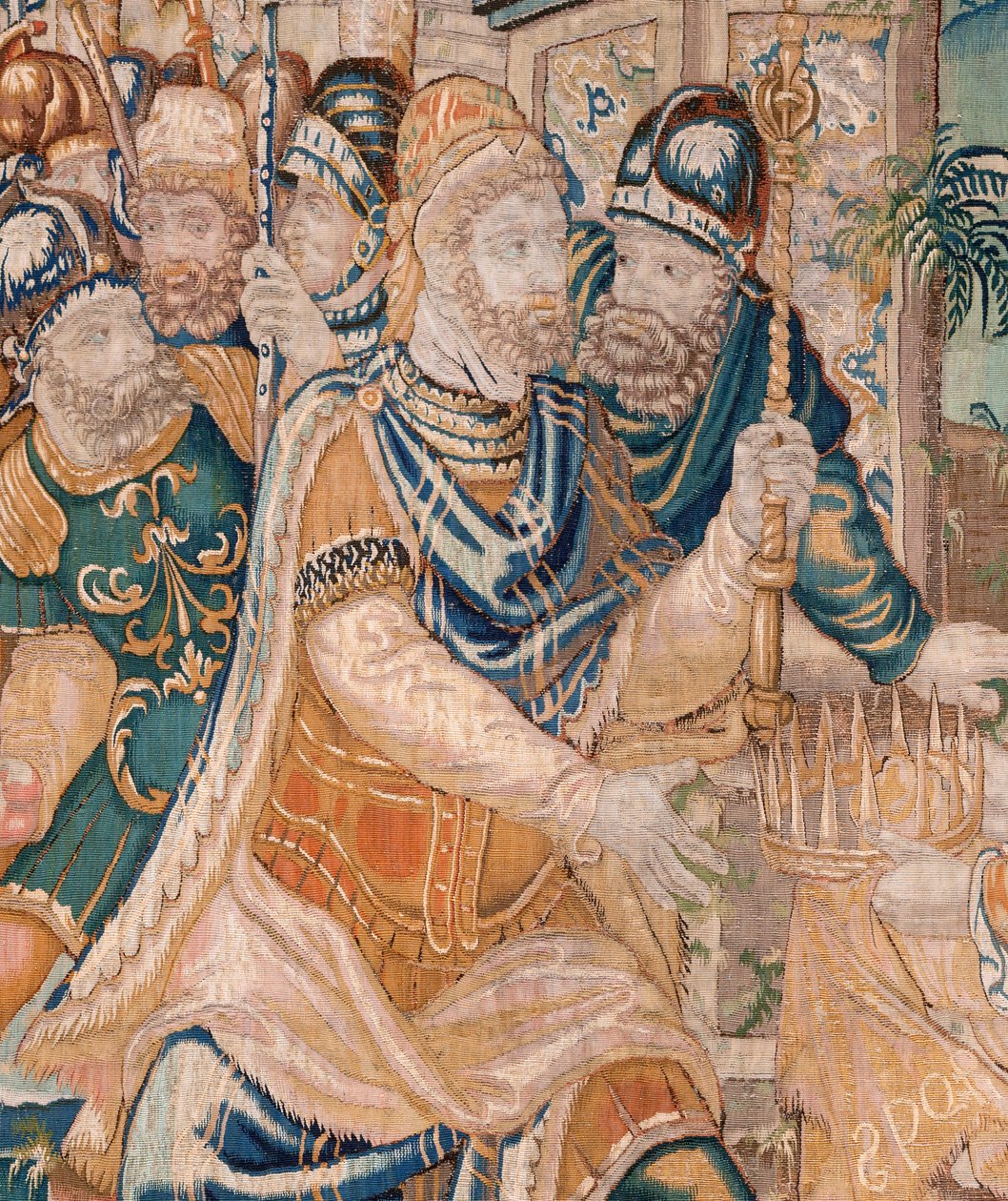 نسيج فلمنكي. يُعرض على الإسكندر تاج. استوديو Oudenaarde. 384x316 سم. رقم الفاتورة (83024) -5 / 00009. القرن السابع عشر. بواسطة المدرسة الفلمنكية