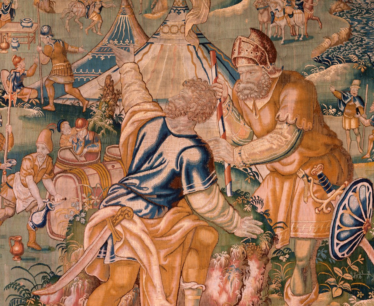 نسيج فلمنكي. معسكر عسكري بالقرب من نهر جرانيكوس. استوديو Oudenaarde. 377x393 سم. رقم الفاتورة 83104-9 / 00011. القرن ال 17. بواسطة المدرسة الفلمنكية