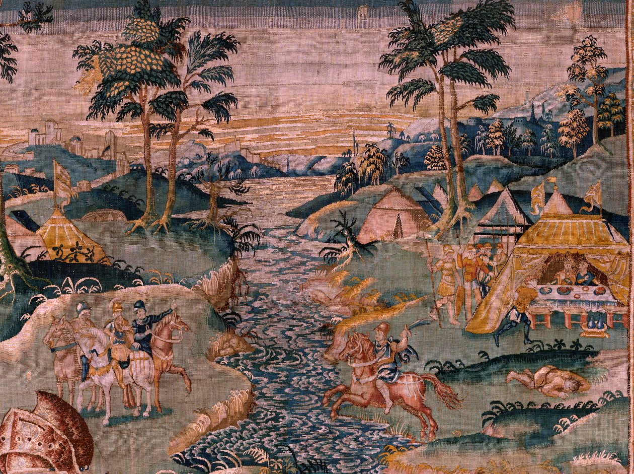 نسيج فلمنكي. معسكر عسكري بالقرب من نهر جرانيكوس. استوديو Oudenaarde. 377x393 سم. رقم الفاتورة 83104-9 / 00011. القرن ال 17. بواسطة المدرسة الفلمنكية