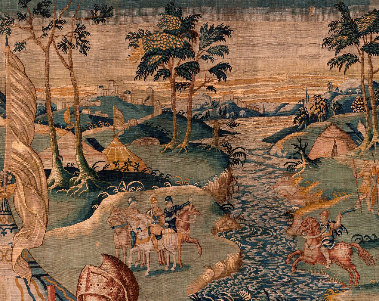 نسيج فلمنكي. معسكر عسكري بالقرب من نهر جرانيكوس. استوديو Oudenaarde. 377x393 سم. رقم الفاتورة 83104-9 / 00011. القرن ال 17. بواسطة المدرسة الفلمنكية