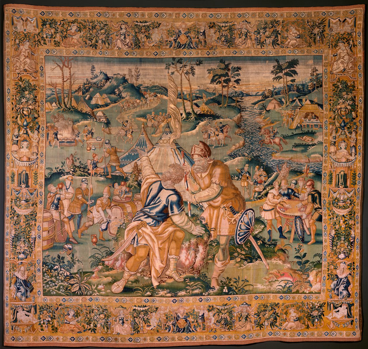 نسيج فلمنكي. معسكر عسكري بالقرب من نهر جرانيكوس. استوديو Oudenaarde. 377x393 سم. رقم الفاتورة 83104-9 / 00011. القرن ال 17. بواسطة المدرسة الفلمنكية