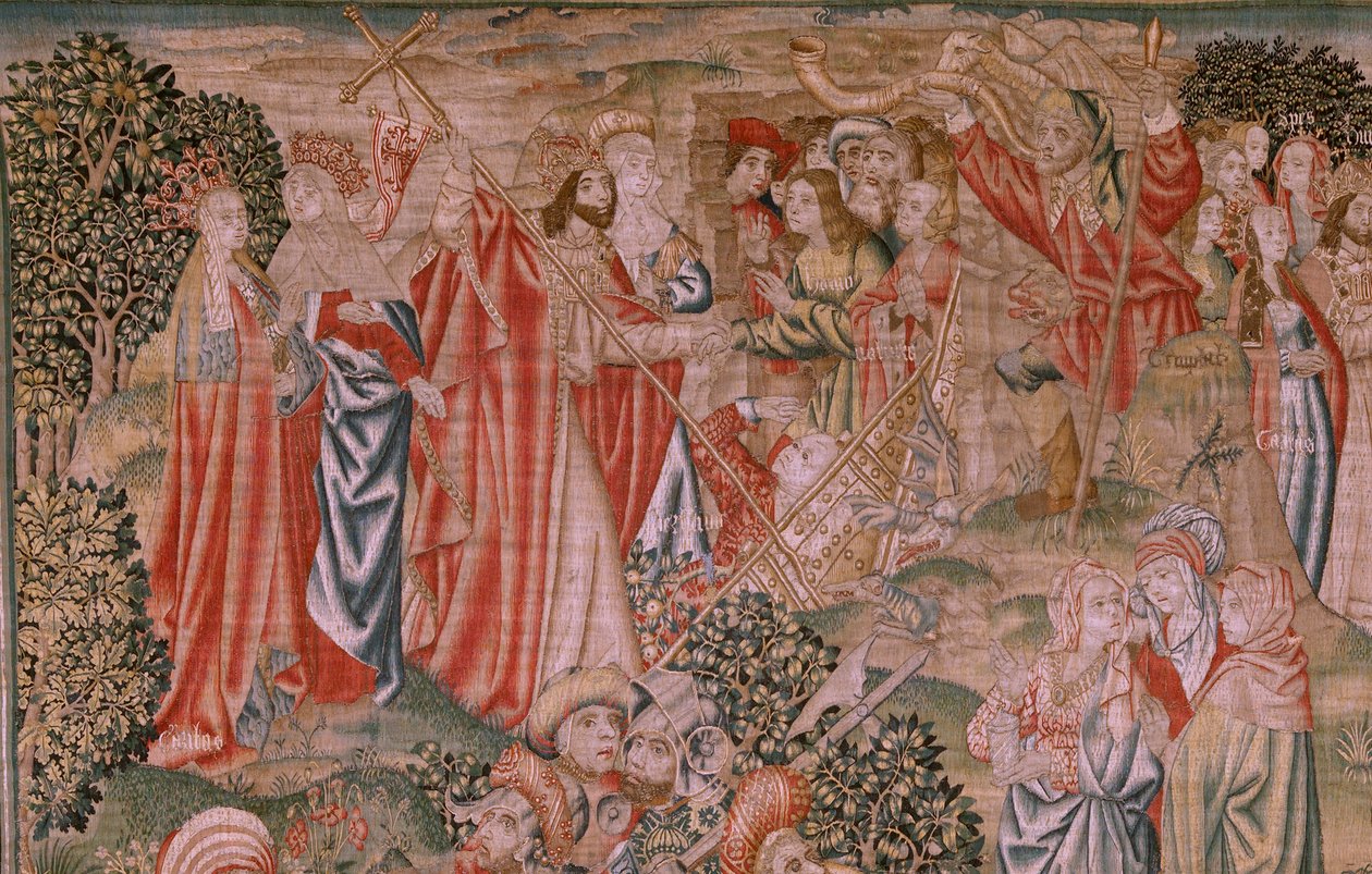 نسيج فلمنكي. سلسلة فداء الإنسان أو الرذائل والفضائل. قيامة المسيح (Resurrección de Cristo). النسيج الثامن في السلسلة (الأول من تلك المحفوظة في برغش). تصنيع بروكسل. Ca 1510. قماش حرير وصوف ، 7 لفات لكل سم. بواسطة المدرسة الفلمنكية