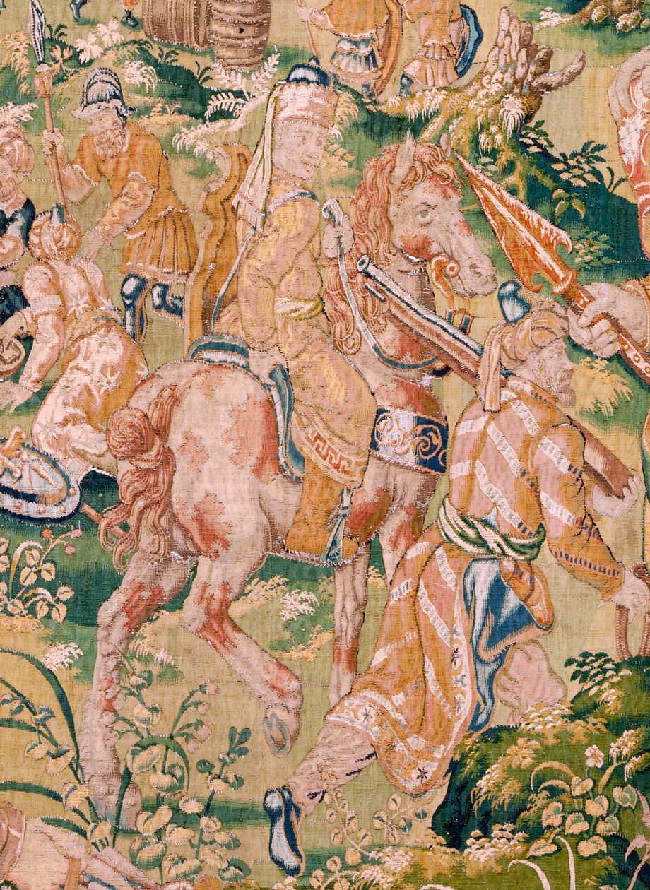 نسيج فلمنكي. السلسلة: كتاب جوديث. مأدبة هولوفرنيس (El banquete de Holofernes). النسيج السادس في السلسلة. التصنيع: هولندا ، بروكسل (؟). النصف الثاني من القرن السادس عشر. القماش: صوف. الموقع: كنيسة القديس نيكولاس باري (م بواسطة المدرسة الفلمنكية