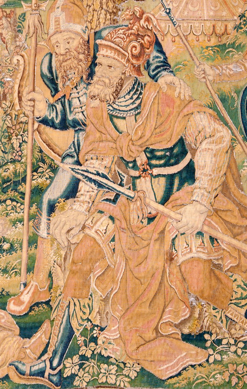 نسيج فلمنكي. سلسلة كتاب جوديث. قطع رأس Holofernes (La decapitación de Holofernes). النسيج السابع في السلسلة. تصنيع هولندا ، بروكسل (؟). النصف الثاني من القرن السادس عشر. نسيج الصوف. موقع كنيسة القديس نيكولاس بواسطة المدرسة الفلمنكية
