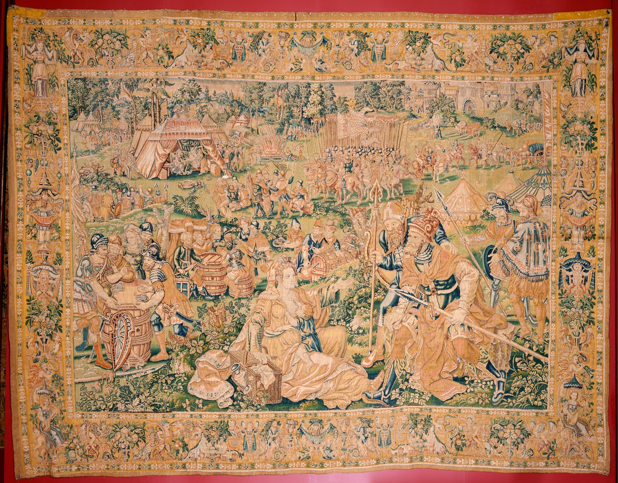 نسيج فلمنكي. سلسلة كتاب جوديث. قطع رأس Holofernes (La decapitación de Holofernes). النسيج السابع في السلسلة. تصنيع هولندا ، بروكسل (؟). النصف الثاني من القرن السادس عشر. نسيج الصوف. موقع كنيسة القديس نيكولاس بواسطة المدرسة الفلمنكية