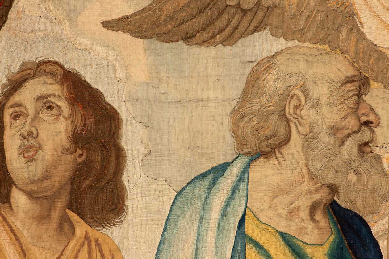 نسيج فلمنكي. سلسلة انتصار القربان المقدس. المبشرون الأربعة (Los cuatro evangelistas). نسيج الحادي عشر في السلسلة. نموذج بيتر بول روبنز. 1626-1628. مصنع جان الثاني رايس ، هانز فيرفورت ، جاك فوبرت ، بروكسل بواسطة المدرسة الفلمنكية