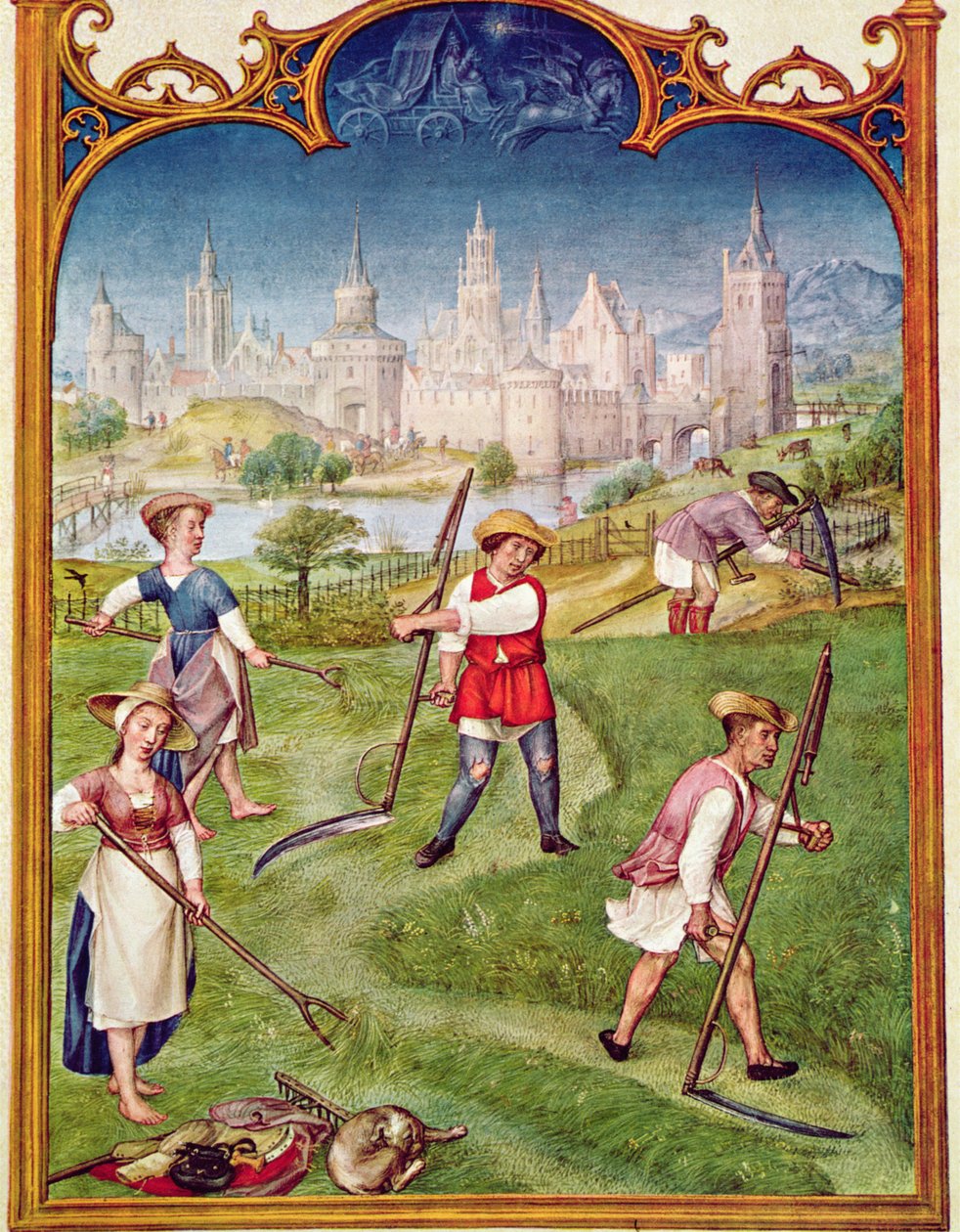 المجلد ٦ ظ في شهر يونيو: الحياكة ، من Breviarium Grimani ، c.1515 بواسطة المدرسة الفلمنكية