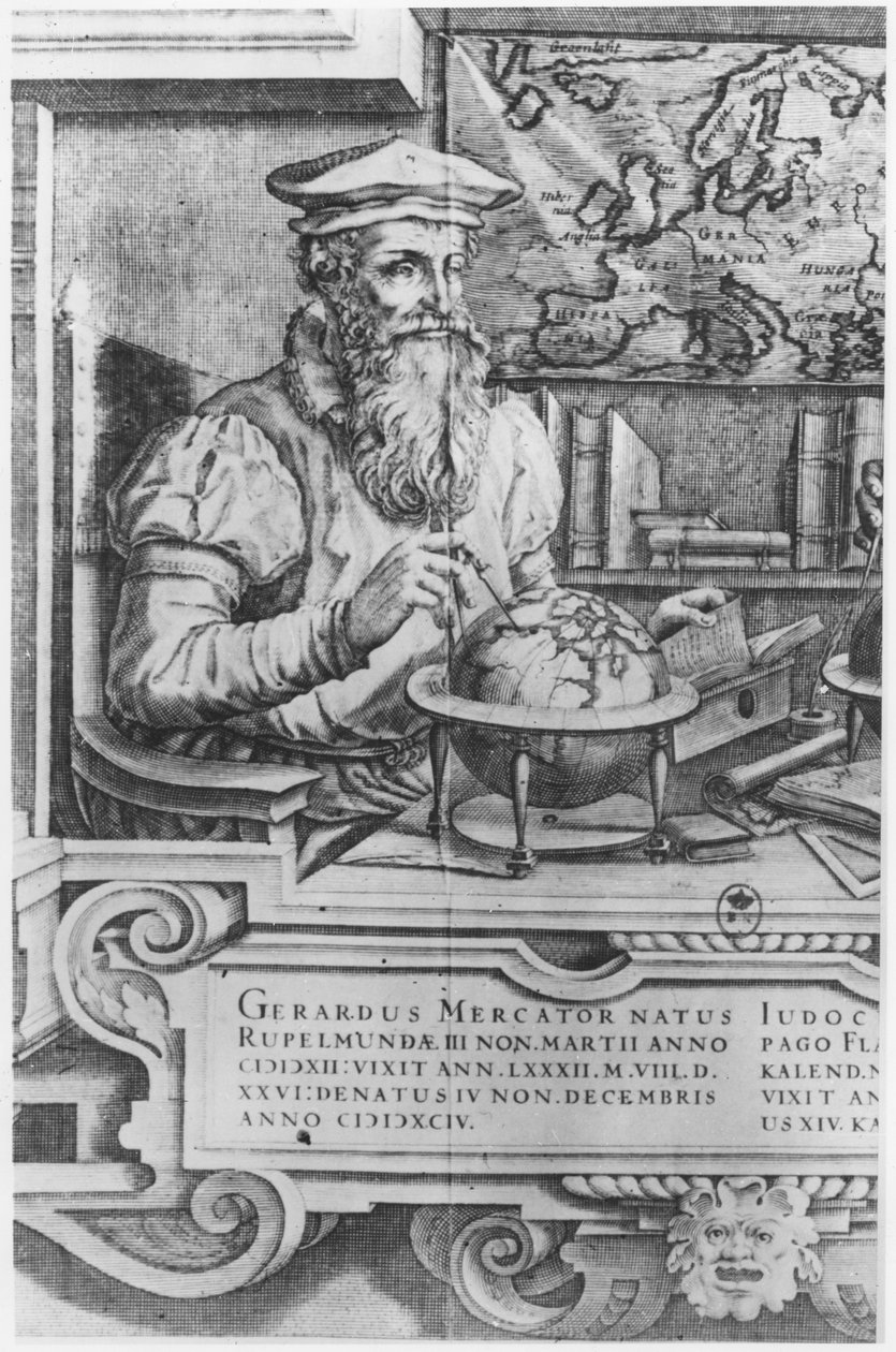تم نقش جيرارد مركاتور (1512-94) لإدراجه في سلسلة أطالس مركاتور وهونديوس بواسطة المدرسة الفلمنكية