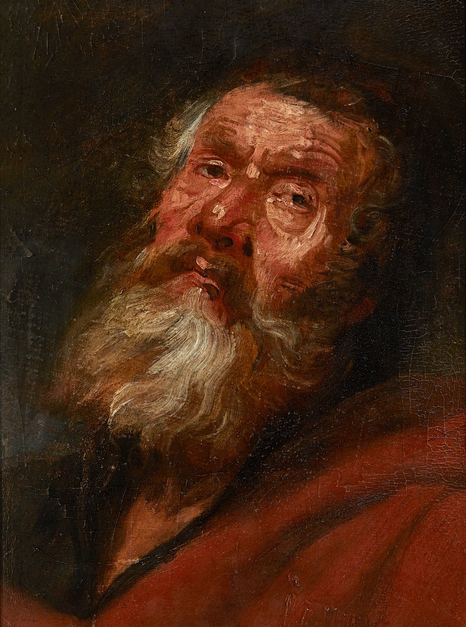 رسم تخطيطي لرأس الرسول (زيت على ورق موضوعة على قماش ، موضوعة على لوح من خشب البلوط) بواسطة المدرسة الفلمنكية