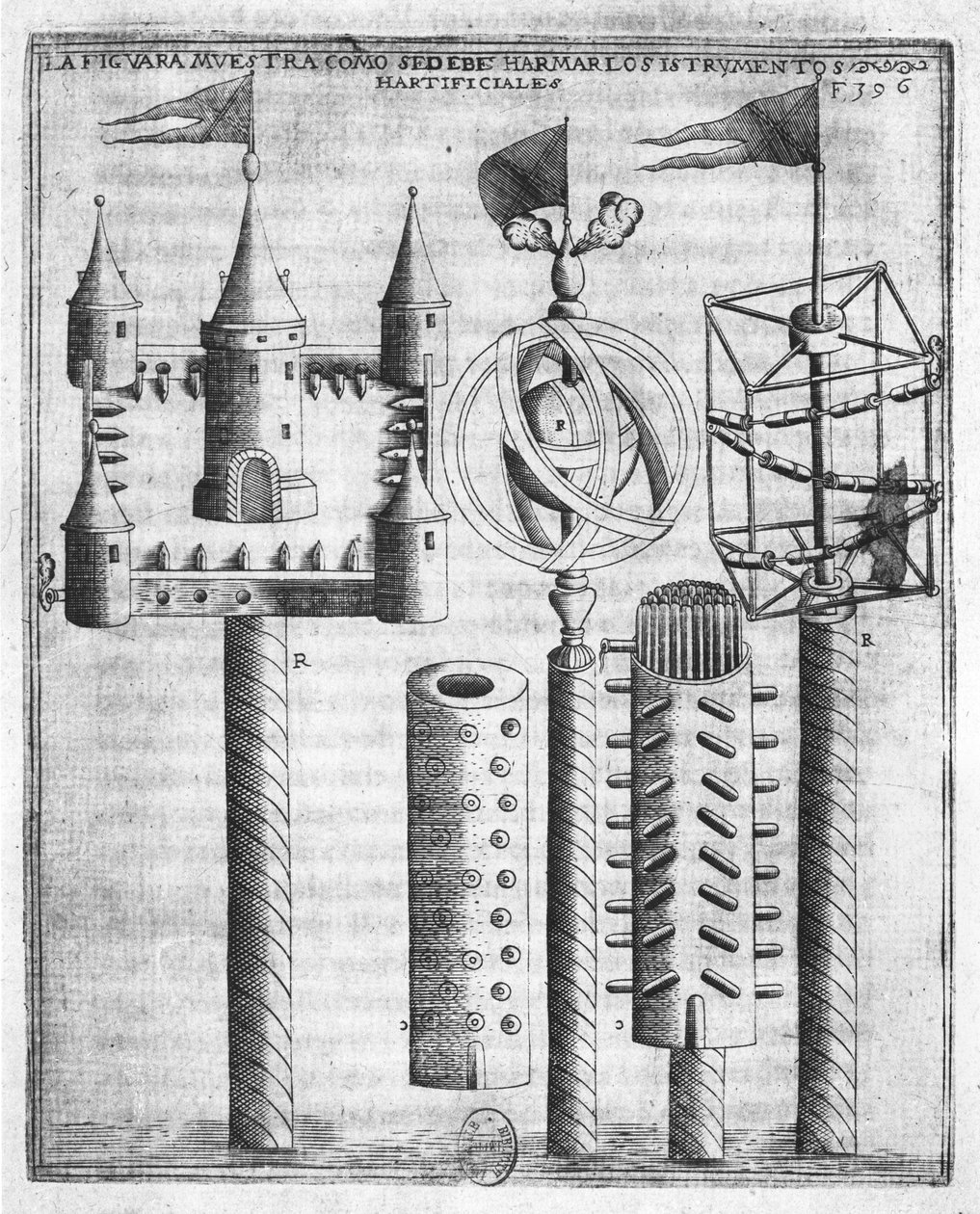 كيفية وضع الألعاب النارية ، التوضيح من Tratado de Artilleria بواسطة Diego Ufano ، بروكسل ، 1613 بواسطة المدرسة الفلمنكية