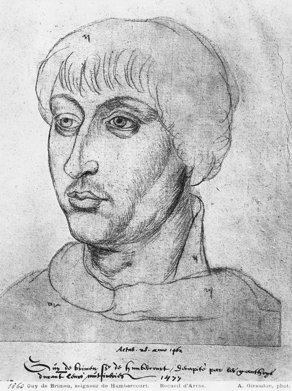 السيدة 266 fol.214 Guy de Brimeu ، سيد Humbercourt ، من "The Recueil d&39;Arras" ، 1462 (الطباشير الأحمر على الورق) بواسطة المدرسة الفلمنكية