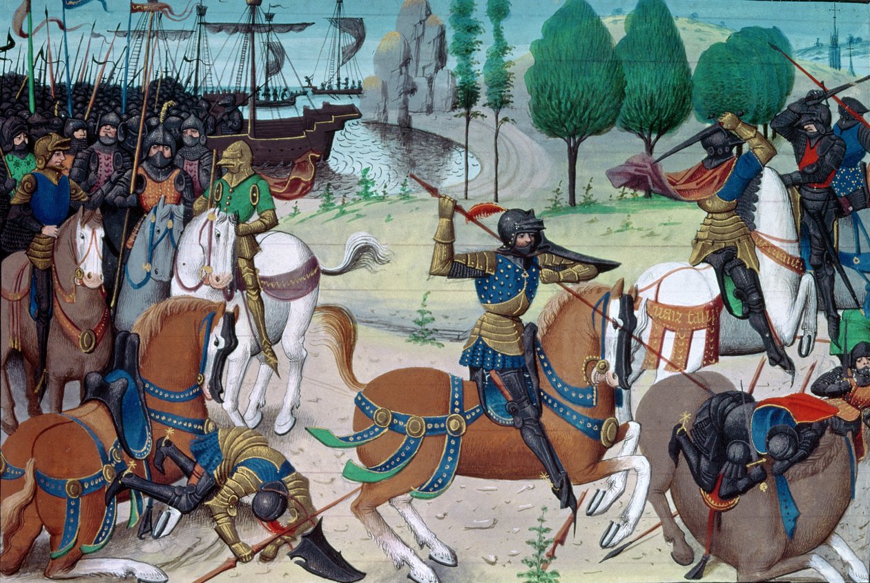 السيدة 5089-90 معركة هاستينغز ، 14 أكتوبر 1066 ، من Chronique des Empereurs بقلم ديفيد أوبيرت بواسطة المدرسة الفلمنكية