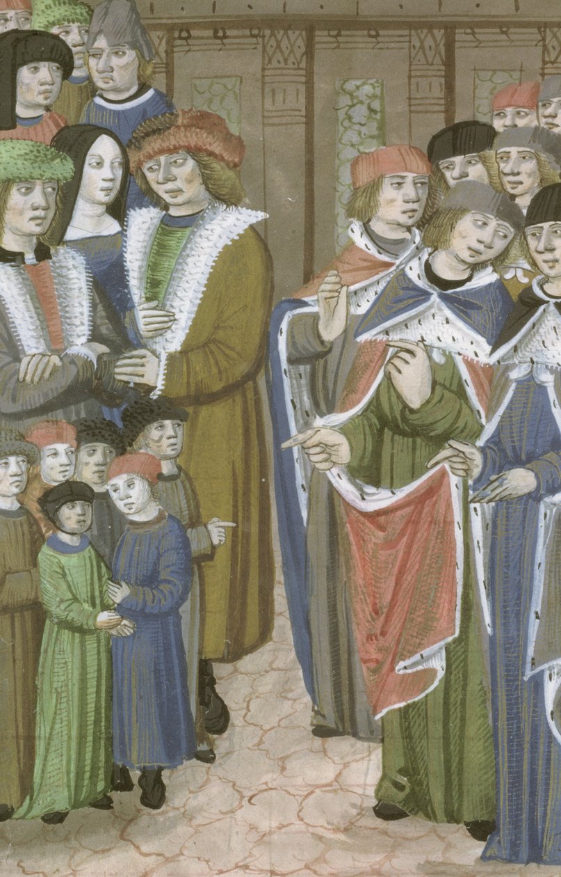 السيدة Hunter 9 f.68v مجموعة الأطباء والرجال والنساء والأطفال ، من De Medina Fen I. II ، بقلم ابن سينا (980-1037) بواسطة المدرسة الفلمنكية