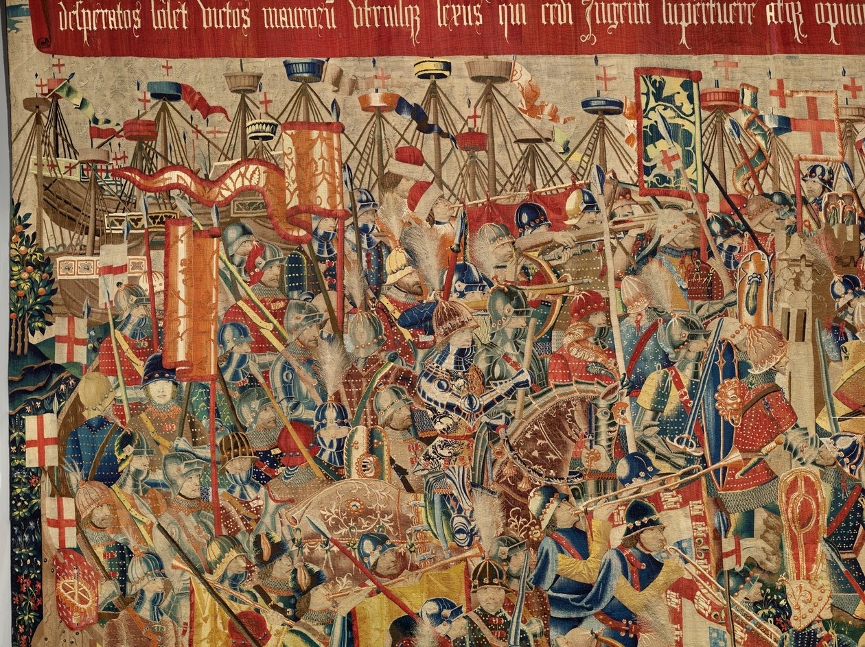 متحف أبرشية المفروشات (متحف أبرشية المفروشات في باسترانا). نسيج فلمنكي. خذ Arcila (Take of Arcila، Assault of Arcila، De inname van Arzila). سلسلة فتوحات الملك ألفونسو الأول ملك البرتغال (فتوحات ألفونسو الخامس ملك البرتغال). تورناي. بواسطة المدرسة الفلمنكية