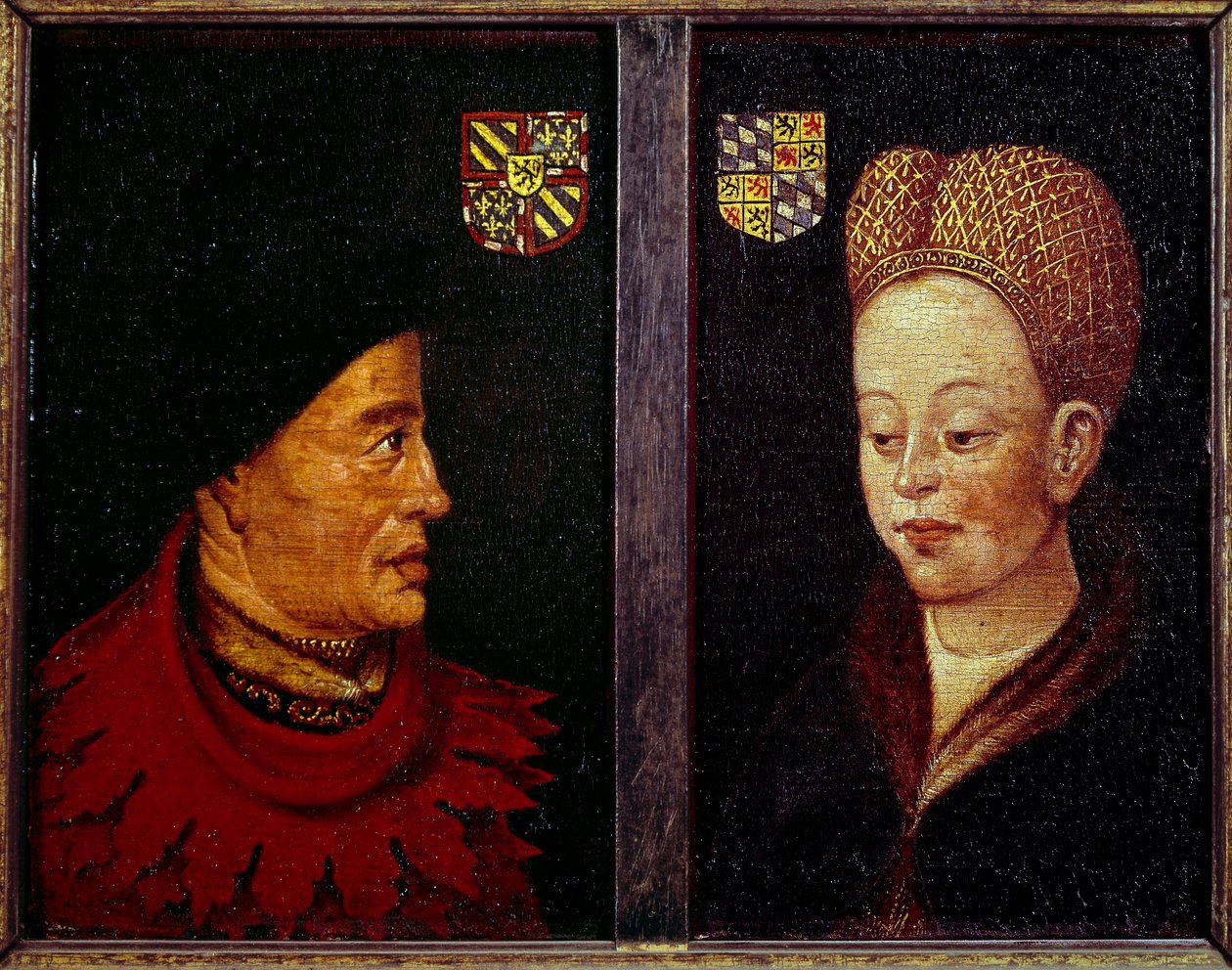 Portrait of John without fear, Duke of Burgundy (1371-1419) and Marguerite de Baviere, Duchess of Burgundy (1363-1423) Wood painting of the Flemish School. 15th century Ghent, Museum of Fine Arts بواسطة المدرسة الفلمنكية